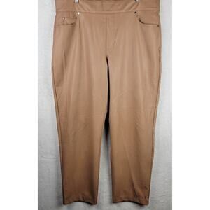 Spanx 22 Beige Pull On Faux Leather Pants Pockets Elastic Waist Straight Casual